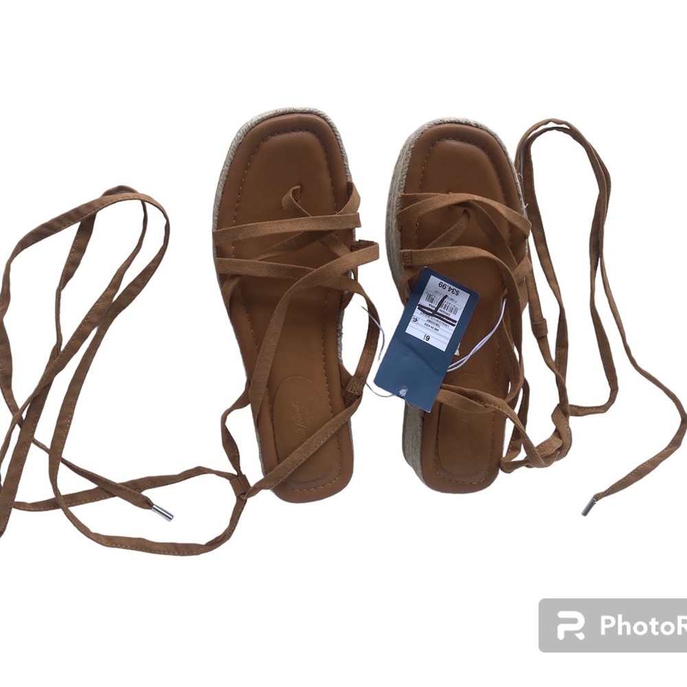 Women's Tan Donny Wedge Platform Heel Laced Sandals Universal Thread 6.5 NWT